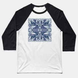 Symmetrical Blue and White Leaves Design Baseball T-Shirt